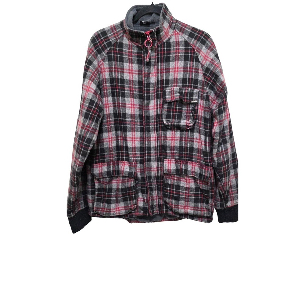 Kavu Men's Plaid Skater Utility Jacket Fleece Lining Black/Gray/Red‎ Size Medium